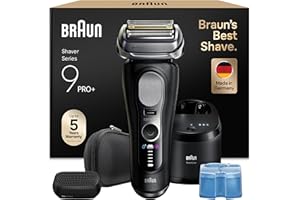 Braun Rasoir Electrique Homme Series 9+ PRO 9690CCE Noir, Etanche, Lames De Précision Ultra-Fines, Tondeuse Pro Trimmer Pour Bien Raser La Barbe, Coffret Avec Station De Nettoyage Et Tête PréRasage