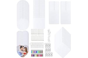 Allazone 160 PCS Désodorisant à Sublimation Vierge, 5 Façonner Blancs de Sublimation Feuilles Parfumées à Suspendre avec Corde, Pompon, Chaîne de Perles Ondulées