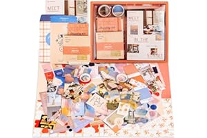 RUNEAY Scrapbook Kit 346 Pcs,Vintage Scrapbooking Supplies Kit Aesthetic Bullet Journal Kit with A6 Grid Notebook Sticker Card Label Washi Tape,for Teen Girl Kid Women DIY Gift