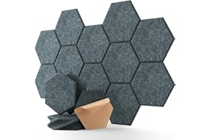 SOUNDSBAY Insonorizacion Acustica Pared 12 Piezas Paneles Acusticos Hexagonales Autoadhesivo Alta Densidad Paneles Acusticos Insonorizacion para Decoración de Paredes y Tratamiento Acústico 30x25x1cm