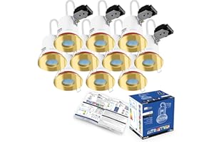 10x GU10 Bathroom IP65 Fire Rated Fixed Downlight Gold Brite-R LED Spotlight Recessed Ceiling Light Fitting Die-Cast Aluminium IP65 Rated CE Approved Easy Installation 2 Year Warranty No Bulb