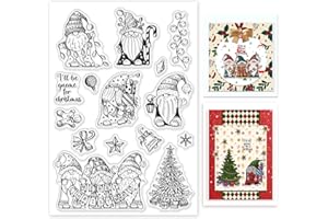 GLOBLELAND Gnomo di Natale Timbri Trasparenti per Fai da Te Scrapbooking Decor Inverno Babbo Natale Fiocchi di Neve Albero di Natale Timbri Trasparenti in Silicone per Carte Decor di Album di Foto