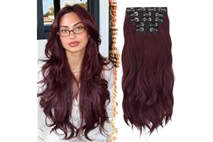 BARSDAR Dark Burgundy Clip in Hair Extensions - 20 Inch Loose Wavy Clip in Hair Extensions for Women, 5 PCS Layered Red Extension Lace Weft Voluminous Soft Synthetic Burgundy Hairpieces