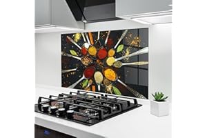 ARTHUB® Crédence de Cuisine en Verre 60x80 cm, Cooking Spoons | Protection Contre Les éclaboussures, Revêtement Mural en Carreaux, Plaque en Verre, Verre trempé, Aliments, Épices
