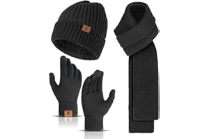 INSISMY Mütze Schal und Touchscreen Handschuhe Set Wintermütze Thermohandschuhe Schal für Herren Strickmütze 3 STÜCKE Unisex Hüte für Damen Winter Accessoires für Herren Damen