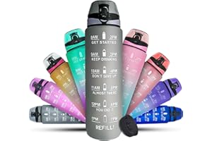 K-MART Trinkflasche 1L Sport Wasserflasche mit Zeitmarkierungen, spülmaschinenfest, auslaufsichere Wasserflaschen, BPA-frei, ungiftig, Trinkflasche für Laufen, Radfahren, Schule, Büro & Fitnessstudio