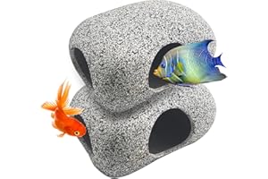 Vikrami lighting 2 Pcs Aquarium Cave Rocks, Fish Tank Decorations Hideaway Rocks for Aquatic Pets to Breed Play and Rest, Aquarium Hideaway Rock Cave for Shrimp Cichlid Betta Fish（2 Hole）