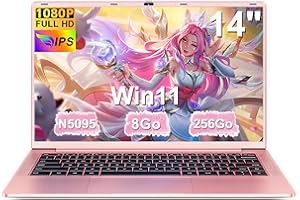 RUZAVA Ordinateur Portable 14 Pouces Celeron N5095 Jusqu’à 2.9 GHz Win11 PC Portable 8Go RAM 256Go SSD Extension1To Laptop avec Souris sans Fil qwerty Clavier avec AZERTY Membrane du Clavie - Or Métal-1