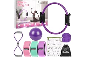 Rosaliia Pilates-Ring-Set mit Pilates-Ball, Hüftband, Widerstandsband in Form Einer 8, Yoga-Stretchgurt – Fitnessgerät für das Heim-Gym, inklusive Fitness-Poster