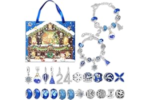 Lyneun Calendario dell Avvento Gioielli Donna,Sorprese Calendario Avvento Bambina,Set di Decorazioni per Conto alla Rovescia di Natale Kit 2 Braccialetti e 22 Calendario Avvento Charms (Blu)