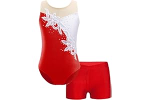 MSemis Turnanzug für Mädchen Ballett Trikot Metallic Tanz Body mit Kurze Hose Shorts Gymnastik Overall Leotards Tanzkostüm Wettbewerb