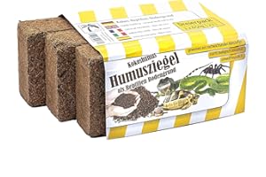 Humusziegel Litiere de Coco - 3 x 650 g Substrat en Fibre de Coco pour Terrarium - Terre Hautement Absorbante - sans Additifs Nocifs pour Votre Reptile - Compressé pour Environ 27L