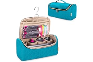 Yarwo Bolsa Protecdora de Viaje para Hair Curler Accesorios, Bolsa de Almacenamiento, Estuche Portátil Organizadora con Gancho de Colgar para Accesorios para Rizadores de Pelo, Verde Azulado