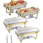 WENMILY Chafing Dish Buffet Set 9L,4PCS Food Warmers for Buffet | Elegant Gold and Silver, 4 Stainless Steel Hot Containers,