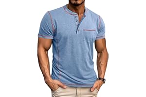 LAOARA Tee Shirt Homme T Shirt T-Shirts à Manches Courtes Homme Henley Col Tunisien Boutons Légére Tshirt M-3XL