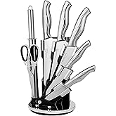 nuovva Kitchen Knife Set with Rotating Stand - Sharp Stainless Steel Knives Set - 360 Degree Rotating Block