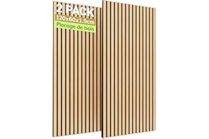 TONOR Lot de 2 Panneau Acoustique en Placage de Bois, 120x60x1,9 cm, Dalle Murale Autocollante, Absorption de L'écho, Mousse Décoratif en 3D, Panneaux Insonorisants pour le Salon, le Bureau, Chêne