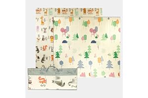 IBERIMARCAS Tappeto da gioco bambini 180×200×1,5 cm pieghevole reversibile atossico impermeabile antiscivolo palestra neonato tummy time bambini arco giochi neonato 0-3/3-6/6-9 mesi sviluppo sensoriale