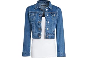 shelikes Womens Denim Jacket Crop Style Long Sleeve Button Up Slim Fit Vintage Jean Jacket For Ladies Girls