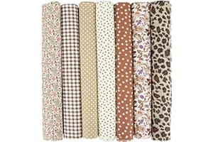 GORSMOON 7er Set Baumwollstoff 50x50cm – Stoffe zum Nähen, Patchwork Stoffe, Stoffreste – DIY Stoff für Basteln, Quilten, Deko & Puppenkleidung – 100 % Baumwolle, Verschiedene Designs (Braun, 50x50cm)
