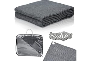 Jopassy Tapis d'auvent - Tapis de camping - Avec 12 trous - 13 piquets et sac de transport - En polyéthylène haute densité - Respirant - Antidérapant - Gris et bleu