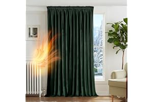Deconovo Cortinas Térmicas Aislantes Frio y Calor de Terciopelo – Cortinas Opacas con Cinta Fruncidora para Salón y Dormitorio, 300×245 CM, Verde Oscuro, 1 Paneles