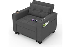DURASPACE Sleeper Chair 3-in-1 Convertible Chair Bed Pull Out Sleeper Chair Beds Adjustable Single Armchair Sofa Bed with USB Ports, Side Pocket, Cup Holder for Small Space (Dark Gray)