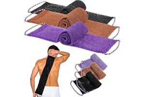 KUNOLI 3 Pcs African Exfoliating Net Sponge with Knots, 31.5" Long Exfoliating African Body Scrubber with Rope Handles, Reusable Wash Cloths for Daily Shower, Men & Women (Black/Brown/Purple)