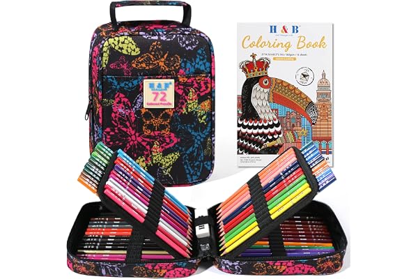 H & B Set de 72 crayons de couleur et crayons pour livres de coloriage, crayons de couleur professionnels pour adultes, dessin, esquisse et coloriage
