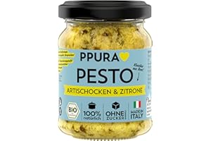 PPURA Bio Pesto Artischocken & Zitrone | Vegane Pasta-Sauce mit Artischocken, Sizilianischer Zitrone & Nat. Olivenöl Extra | Made in Italy | 100% Natürlich Ohne Zusatzstoffe | Glutenfrei | 120g Glas