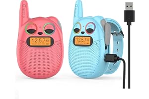 QNIGLO Q136 Talkie Walkie Enfants Cadeaux, Radio FM Portée 2-5km LED Yeux Clignotants Bracelet de Montre Portable,Cyclisme,Camping, Aventure en Plein air,Jouet Fille de 3 4 5 6 7-12 Ans(RougeBleu)
