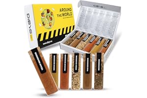 DIBYS Set Regalo di Spezie da Tutto il Mondo | 6 Eccezionali Mischioni di Spezie con Ricette Incluse | Confezione Regalo di Spezie | Regali per Gourmet e Appassionati di Cucina