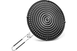 Niboken Protector contra Salpicaduras de Silicona para Sartén de 33 cm, Pantalla Antisalpicaduras con Mango Plegable para Hogar y Cocina Seguro Alimentos (Negro)