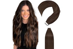 Elailite Extensiones Adhesivas Pelo Natural sin Clip 20 Mechas Largas 25cm 30g 100% Cabello Humano #04 Castaño Medio