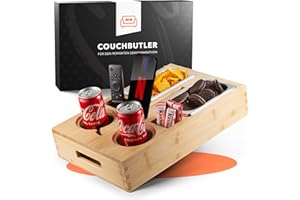 NewHabitat Couchbar Snackbox aus Bambus Personalisierbar inkl. Geschenkbox | Sofa Tablett mit 2 Snackschalen, 2 Getränkehalter mit Untersetzer, magnetischer Deckel, Handyhalterung