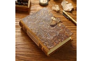 Acidea Skórzany pamiętnik, 200 arkuszy (400 stron), wytłaczany, antyczny, ręcznie robiony pamiętnik, klasyczny szkicownik premium w linie, świetny prezent dla pisarza i podróżnika (brązowy vintage, 18