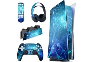 playvital Blue Nebula Full Set Skin Decal for ps5 Console Disc Edition,Sticker Vinyl Decal Cover for ps5 Controller & Charging Station & Headset & Media Remote