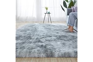 Blivener Luxury Shaggy Soft Area Rug Tie-Dyed Faux Fur Indoor Fluffy Non-Slip Rugs Modern Home Decor For Bedroom,Kidsroom,Living Room GREY 160X200 CM