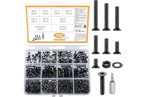 QJKEJI 450 Pièces M3 Vis et écrous, M3 Vis Boulons et Écrous avec Rondelles, Vis à Tête Fraisée, Set di Vis Torx, Boulons à Tête Fraisée à Torx, Vis Mécaniques à Tête Plate et Rondelles Assortiment