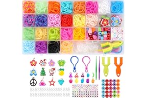 Daover Loom Band Kit, 2200+ Loom Bands Starter Kit Rubber Bands for Refill DIY Bracelet Making Craft Kits Colorful Bands Box Set with Board Beads, Charms, Y Loom, S-Clips, Crochet Hooks for Kids Gift