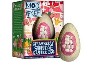 BELLA & CO. Moo Free Natural Strawberry Sundae Easter Egg | Dairy Free | Gluten Free | Soy-Free | Suitable for Vegetarian & Vegan| Thank You Chocolate Gifts | Strawberry Flavour and Marshmallows | 85g