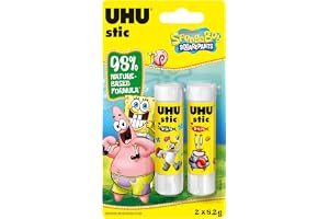 UHU stic, 8.2g, pack of 2, the proven glue stick, strong, fast, solvent free, clean, safe & sustainable for school, home, office, kids, arts and crafts, 98% natural, now packed in 50% recycled plastic