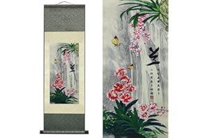 VALART Rollbild aus Seide Asiatisch Wand Dekoration Seidenmalerei 4 Gerechte Männer Blumen - Pflaume Orchidee Bambus Chrysantheme - Orchidee Chinesische Kunstwandrolle Hängende Bildrolle Orientalisches Dekor