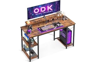 ODK Schreibtisch, Gaming Tisch mit Regal Reversibel, Computertisch mit Monitorständer, Gaming Schreibtisch PC Tisch Bürotisch für Büro, Wohnzimmer (Braun, 120x50x86.5cm)
