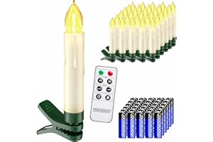 ‎DEUBA Deuba® Weihnachtsbaumkerzen LED Kabellos 30er Set Batterie Timer Fernbedienung Echtwachs Optik Lichterkette Weihnachten Flackernd Warmweiß Christbaum
