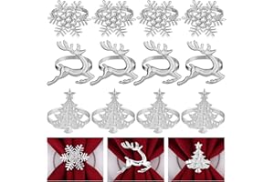 FEPITO 12 Pcs Christmas Napkin Rings Set - Trees, Elk, Snowflake Holders for Winter Holidays