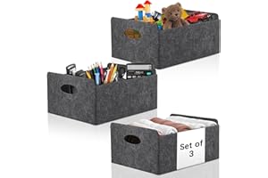 Starvortex 3Stk Filzkorb Aufbewahrung, Langlebig Faltboxen mit Tragegriff, Filzbox, Aufbewahrungskorb Grau, 30 x 25 x 15cm Aufbewahrungsbox Filz Organizer, Körbe für Regal, Kleiderschrank, Büro