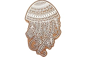 IBA Indianbeautifulart Textile Printing Block Jelly Fish Hand Carved Wooden Stamp Wood Block Printing Textile Stamp for Fabric/Pottery Blocks- 5 Inches