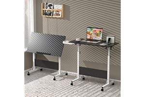 Lvhecforhm Negro Mesa Plegable, para Ordenador con Ruedas, Mesa Auxiliar de Altura Ajustable Mesa Escritorio Plegable, Escritorios Portátiles para Estudio 80x40cm con Cajón Oculto, Casa Oficina