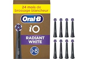 Oral-B Lot De 8 Brossettes De Rechange Radiant White, AUTHENTIQUES, Noires, Brossage Avancé Grâce Aux Pétales De Polissage Pour Le Blanchiment Des Dents, Pour Brosses Electriques Oral B iO, Carton